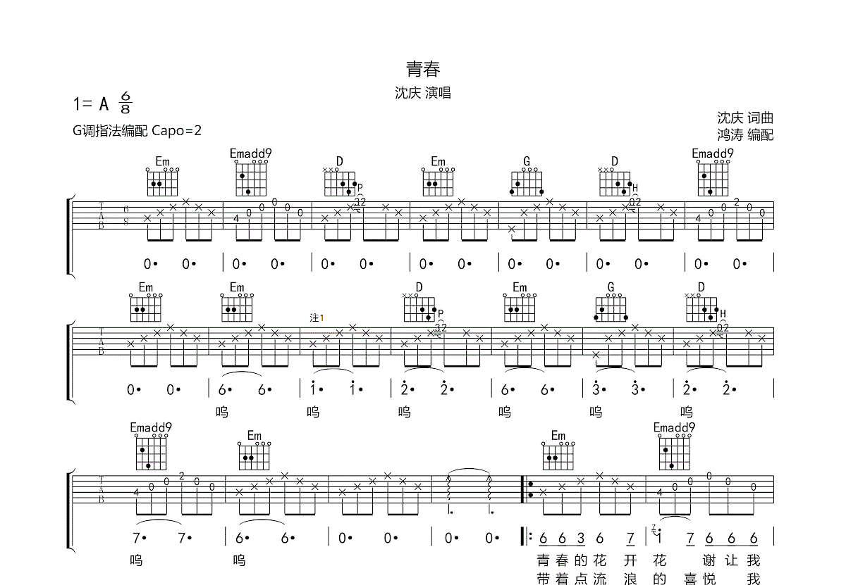 青春吉他谱预览图