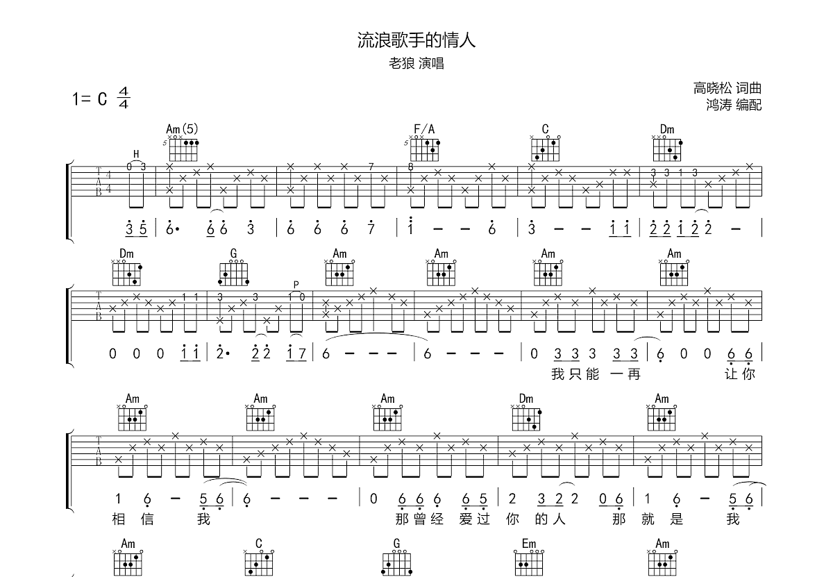 流浪歌手的情人吉他谱预览图