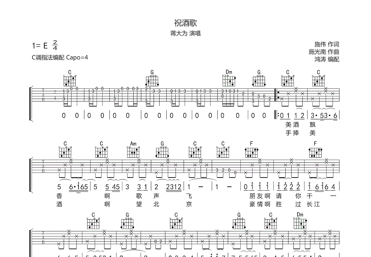 祝酒歌吉他谱预览图