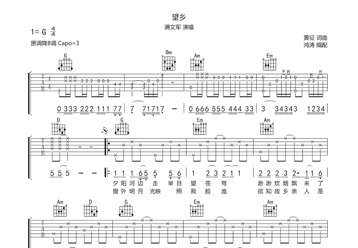 望乡吉他谱预览图