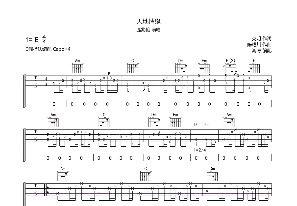 天地情缘吉他谱预览图