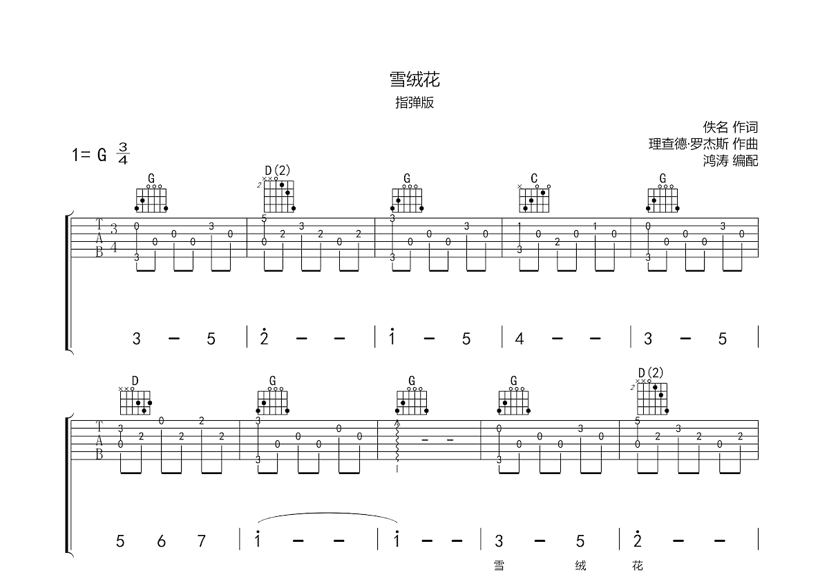 雪绒花吉他谱预览图