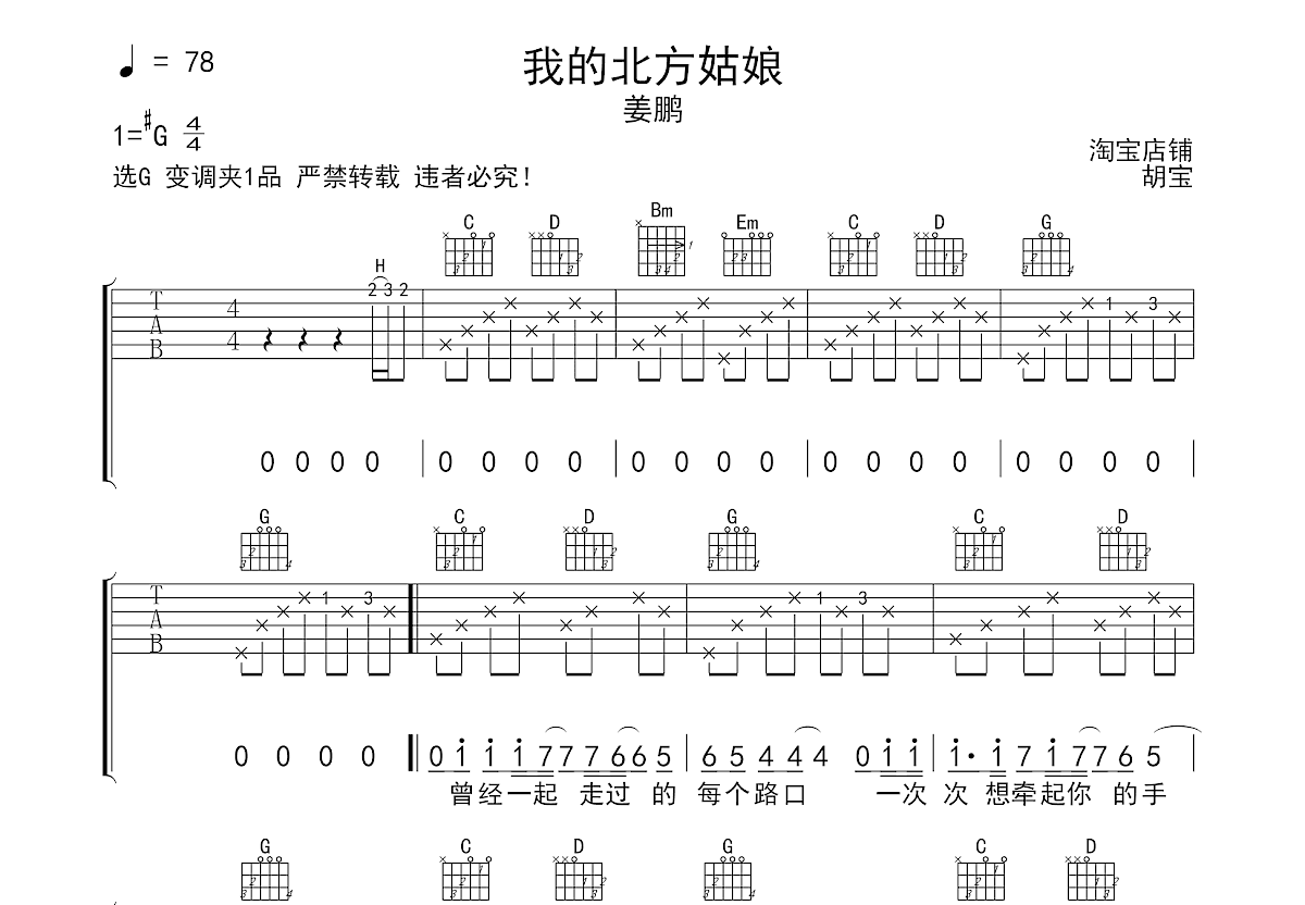 我的北方姑娘吉他谱预览图