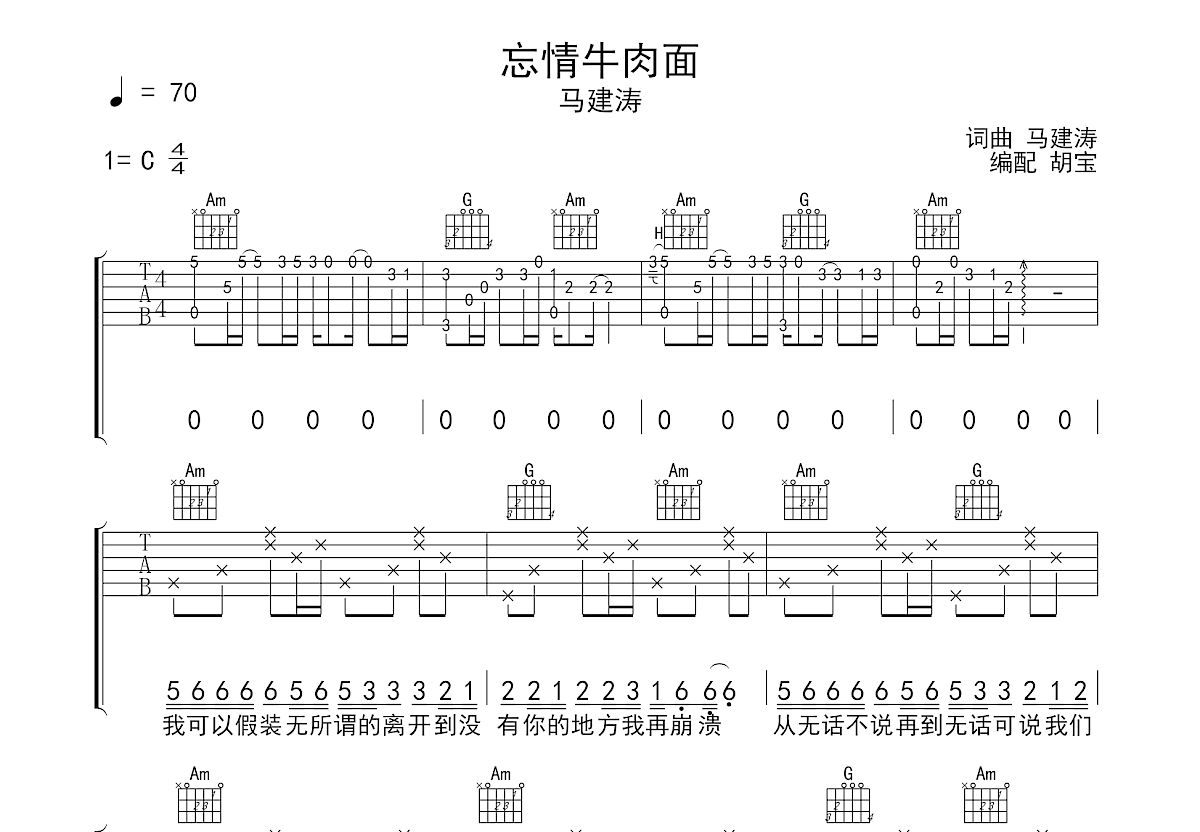 忘情牛肉面吉他谱预览图