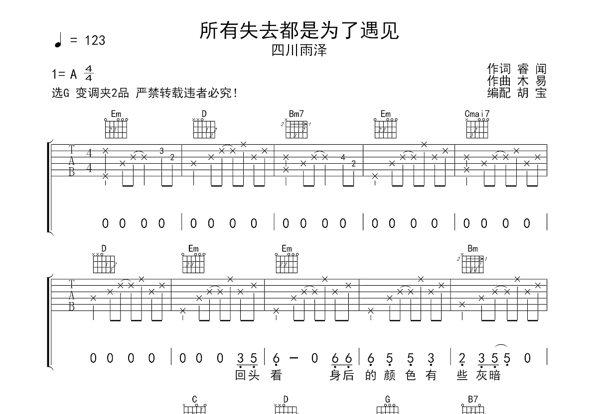 所有失去都是为了遇见吉他谱预览图