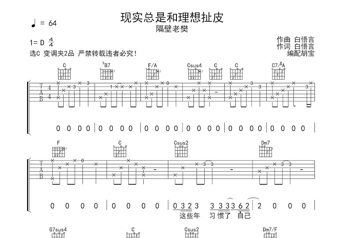 现实总是和理想扯皮吉他谱预览图