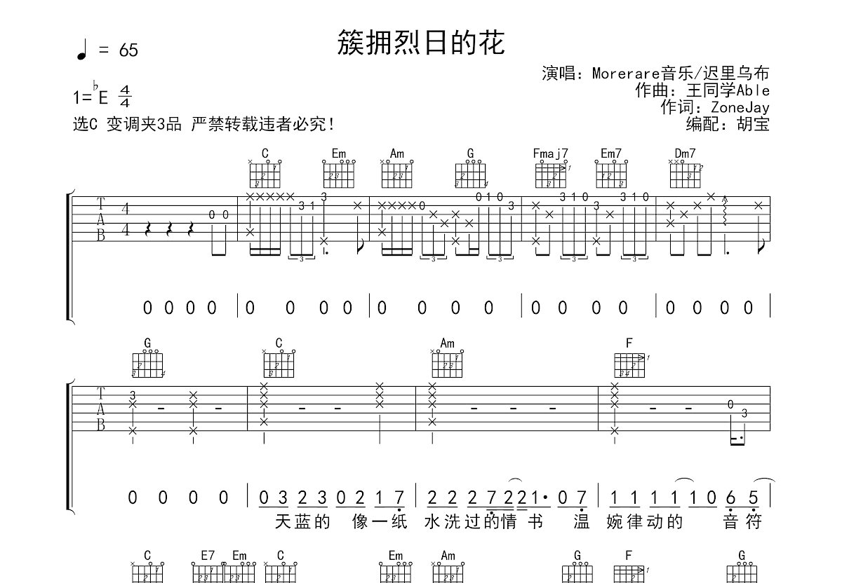 簇拥烈日的花吉他谱预览图