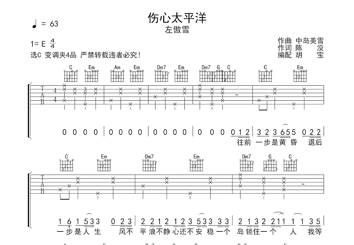 伤心太平洋吉他谱预览图