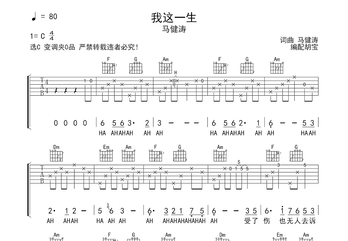 我这一生吉他谱预览图