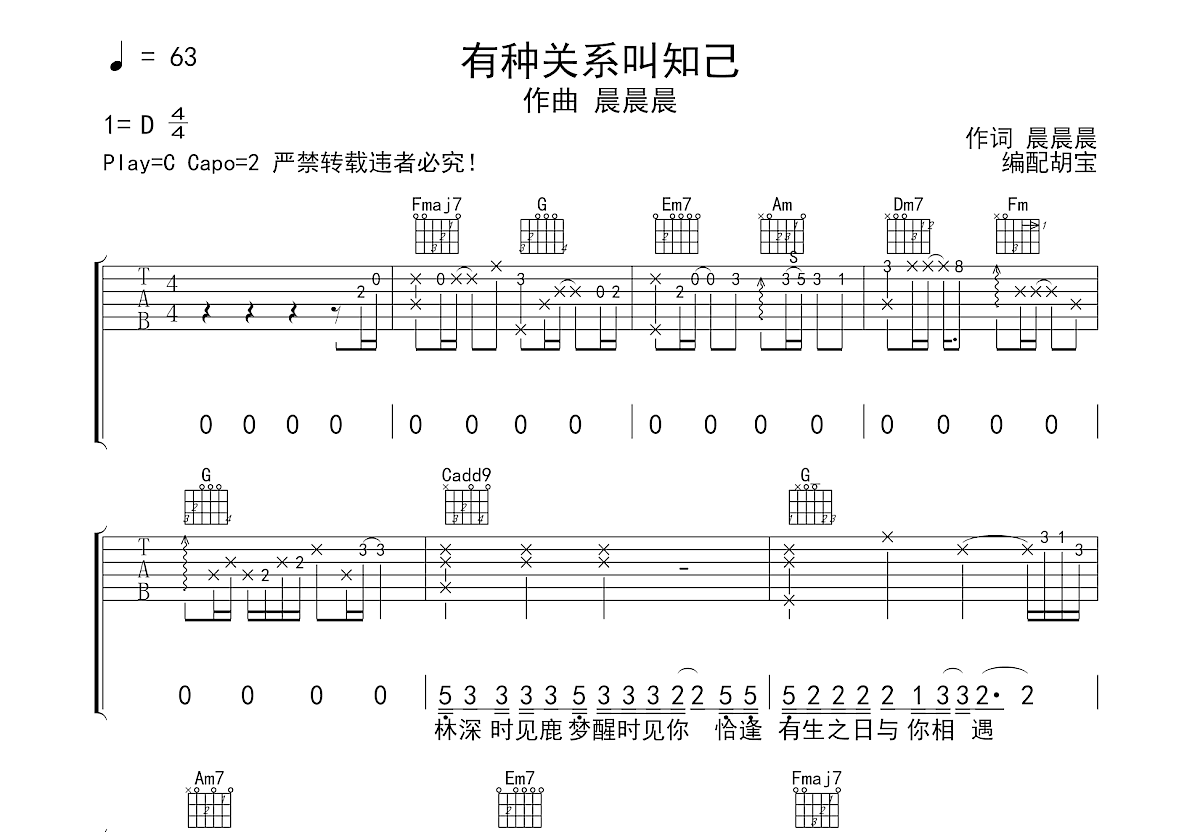 有种关系叫知己吉他谱预览图