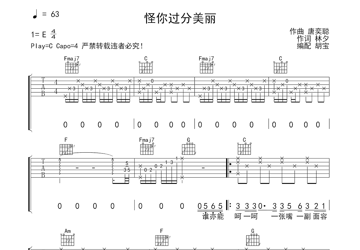 怪你过分美丽吉他谱预览图