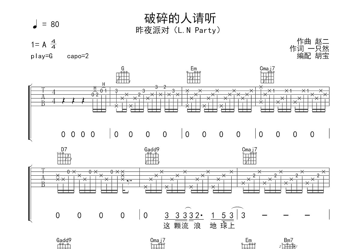 破碎的人请听吉他谱预览图