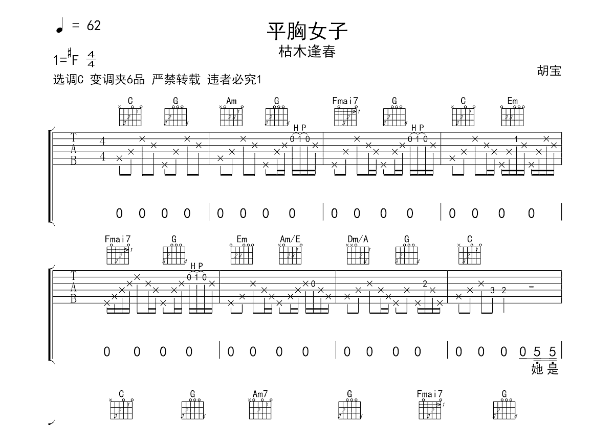 平胸女子吉他谱预览图