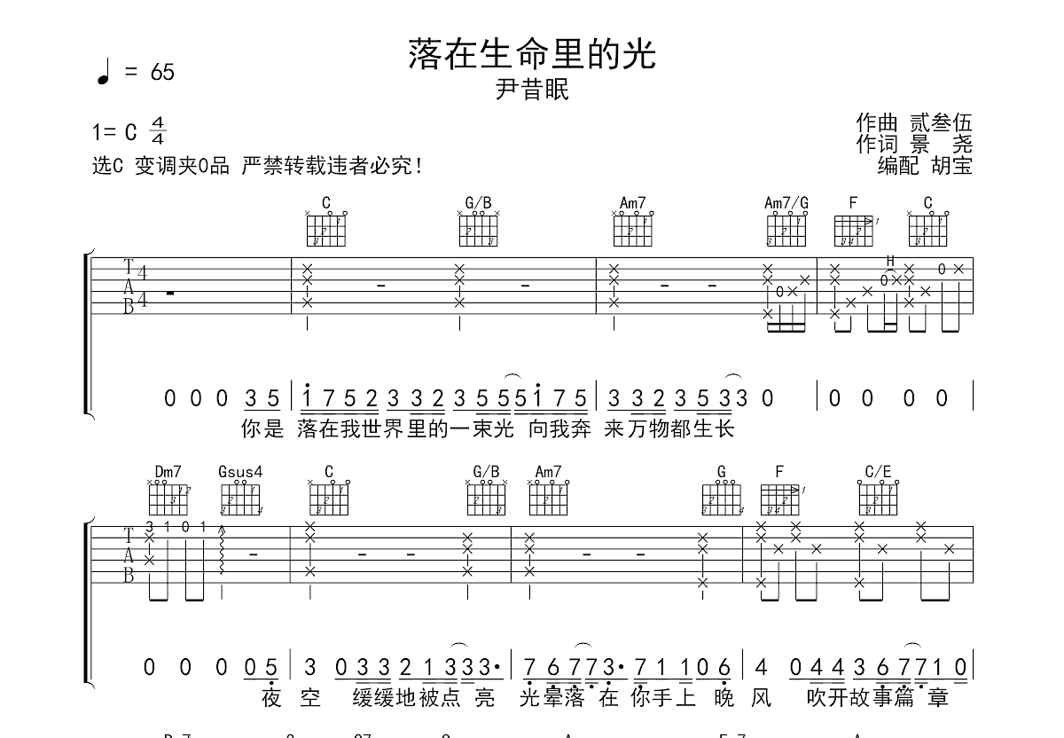 落在生命里的光吉他谱预览图