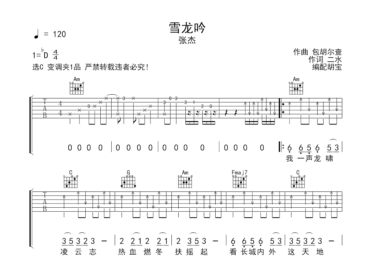 雪龙吟吉他谱预览图