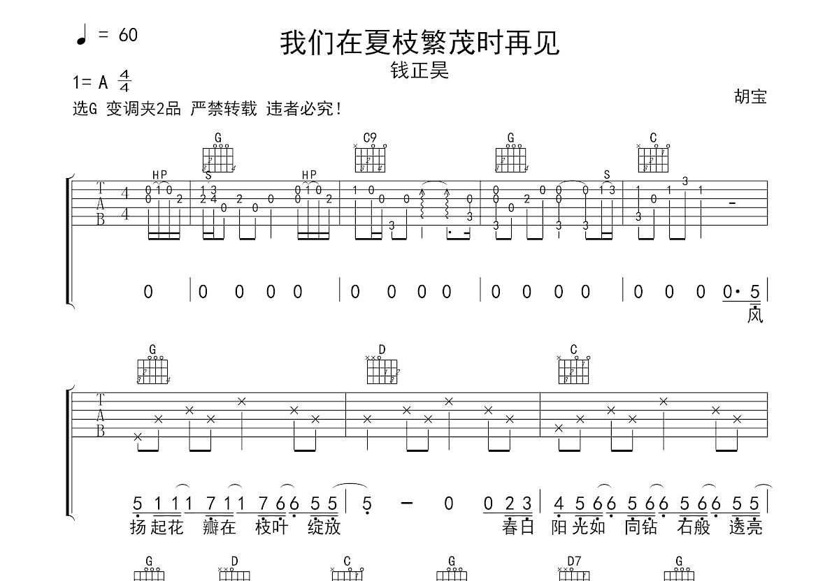 我们在夏枝繁茂时再见吉他谱预览图