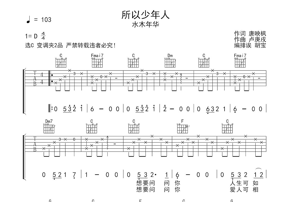 所以少年人吉他谱预览图