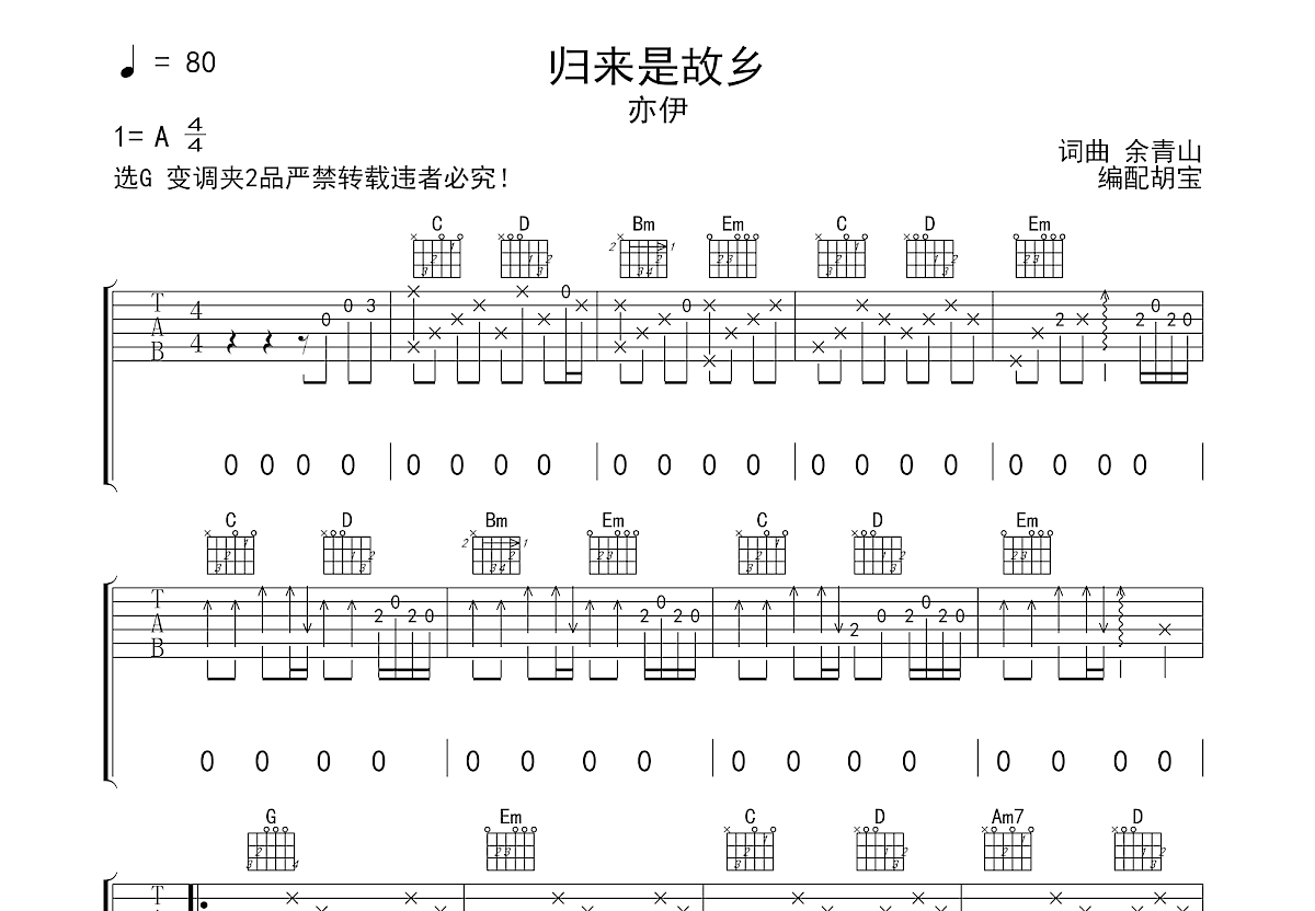 归来是故乡吉他谱预览图