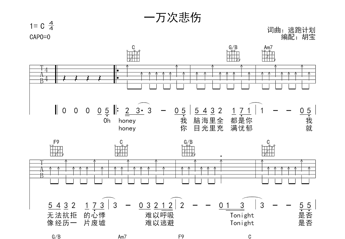 一万次悲伤吉他谱预览图