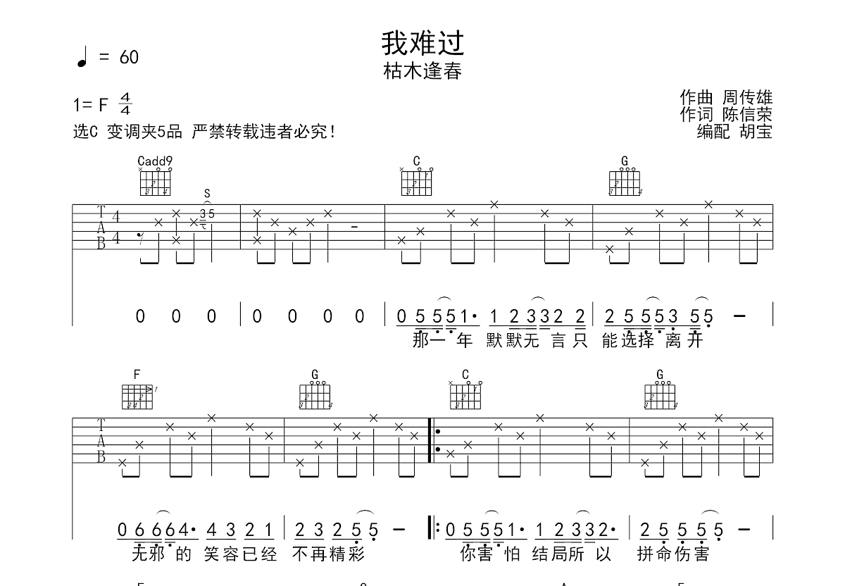 我难过吉他谱预览图