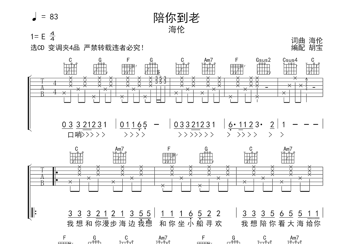 陪你到老吉他谱预览图