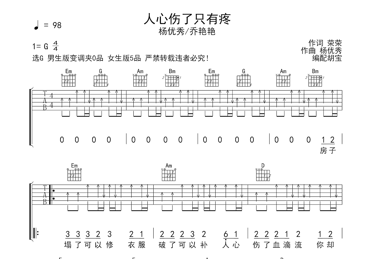 人心伤了只有疼吉他谱预览图