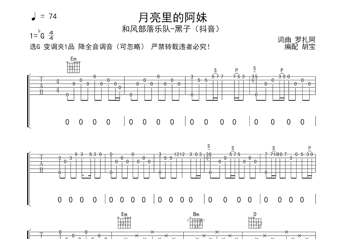 月亮里的阿妹吉他谱预览图