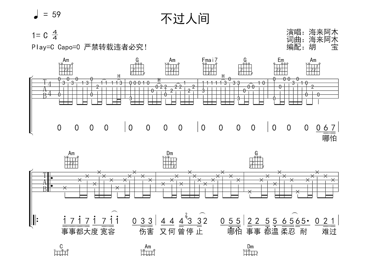 不过人间吉他谱预览图