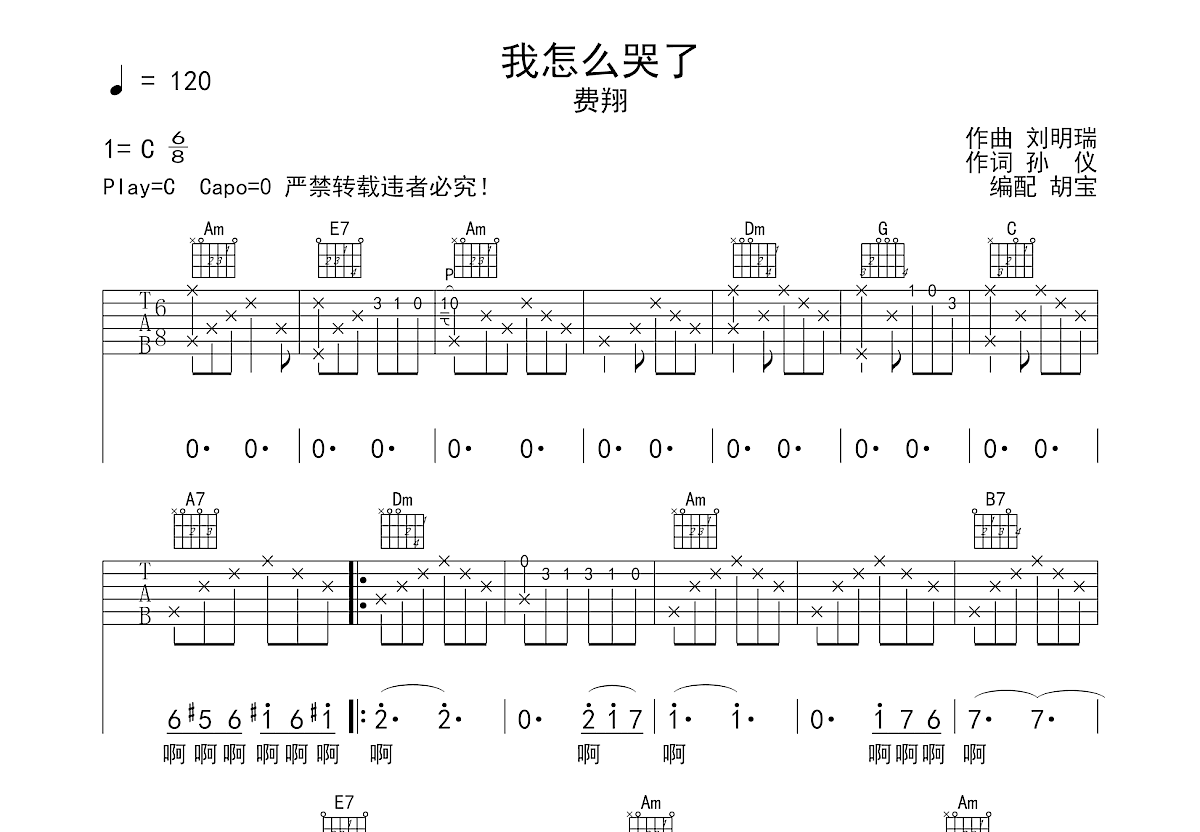 我怎么哭了吉他谱预览图