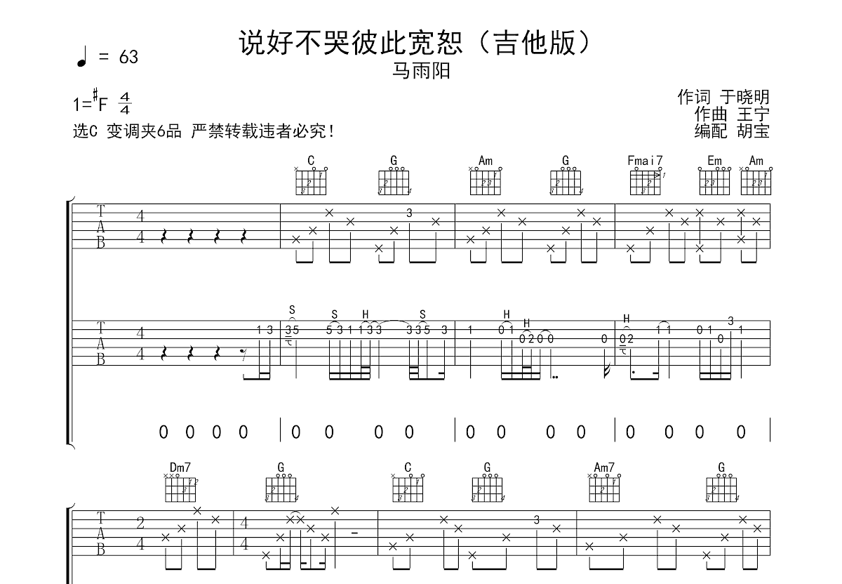 说好不哭彼此宽恕（吉他版）吉他谱预览图