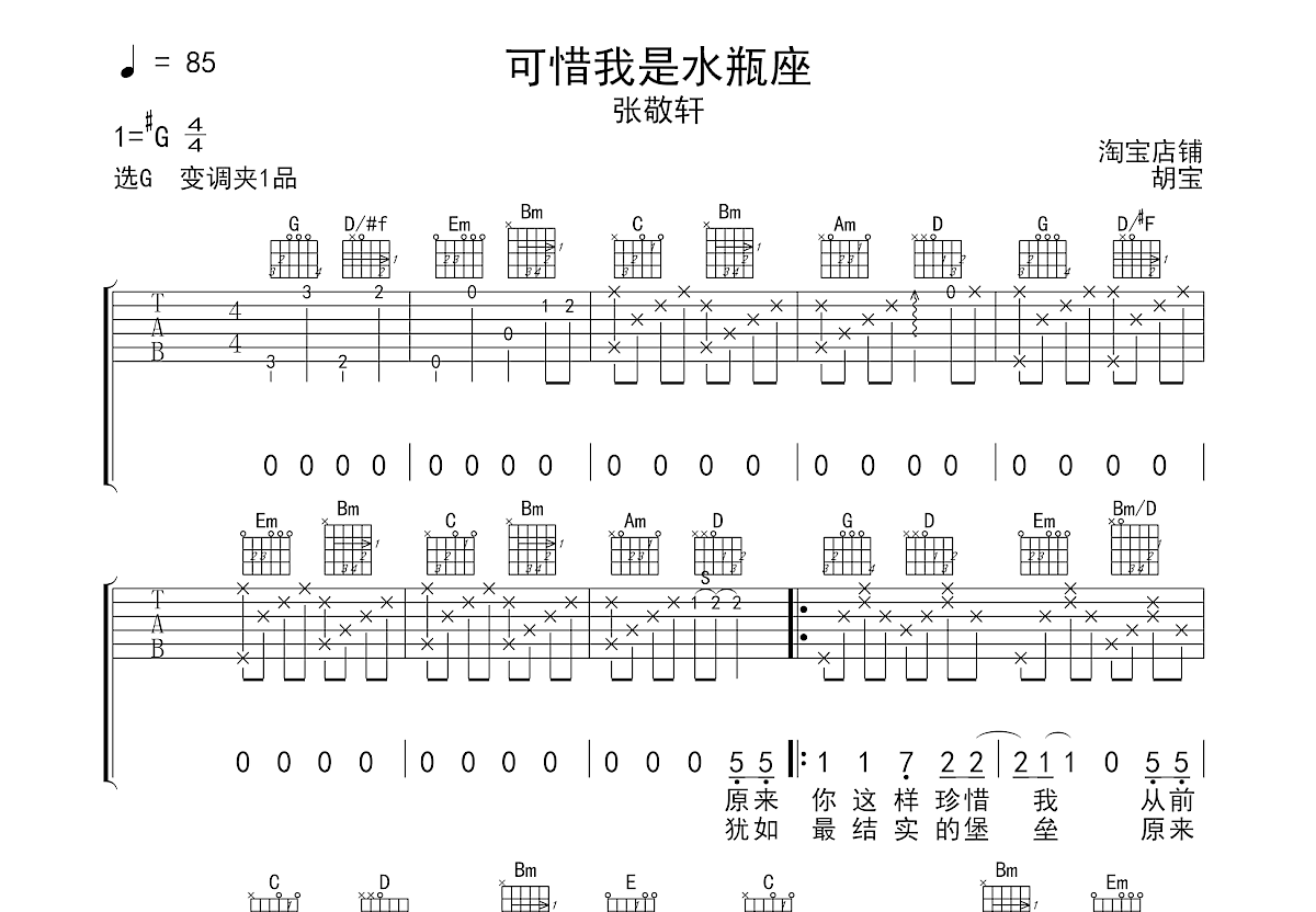 可惜我是水瓶座吉他谱预览图