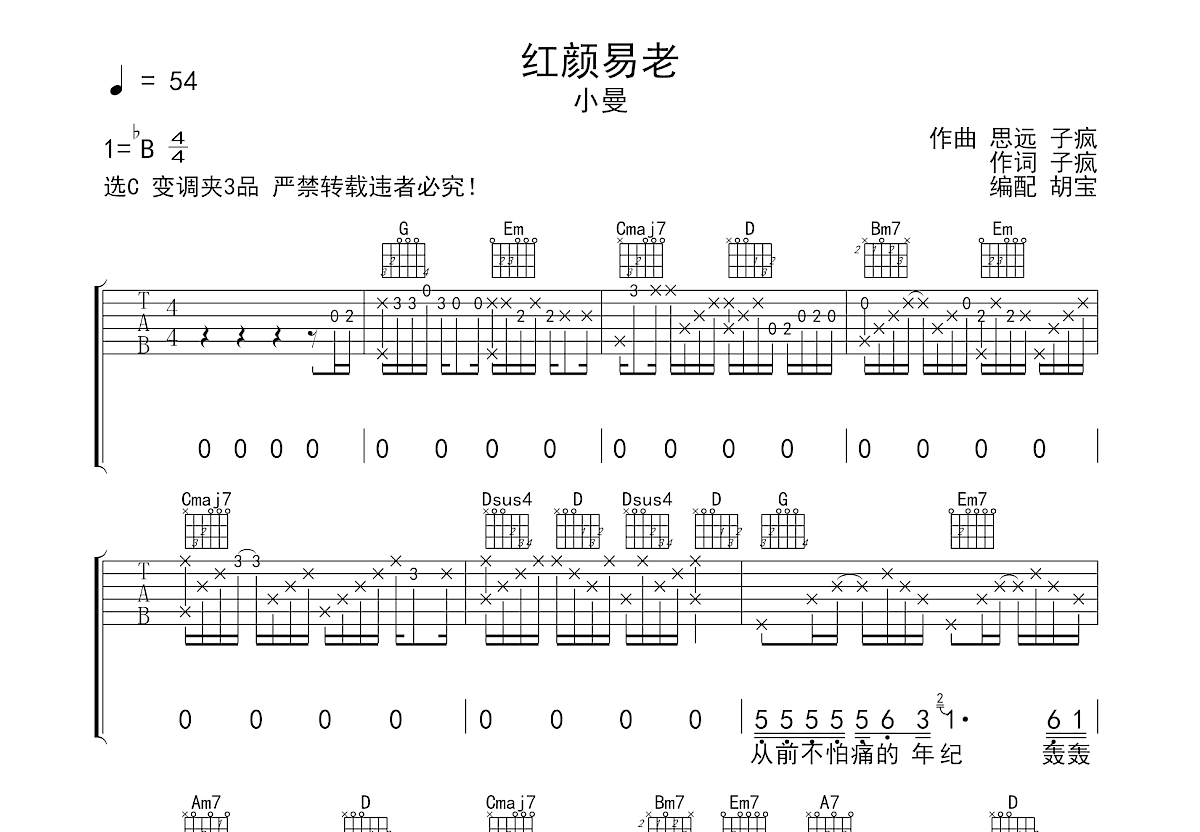 红颜易老吉他谱预览图