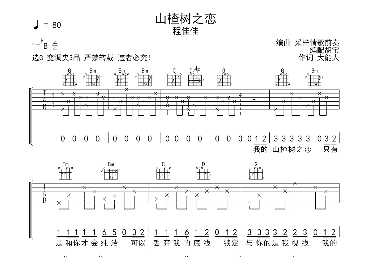 山楂树之恋吉他谱预览图