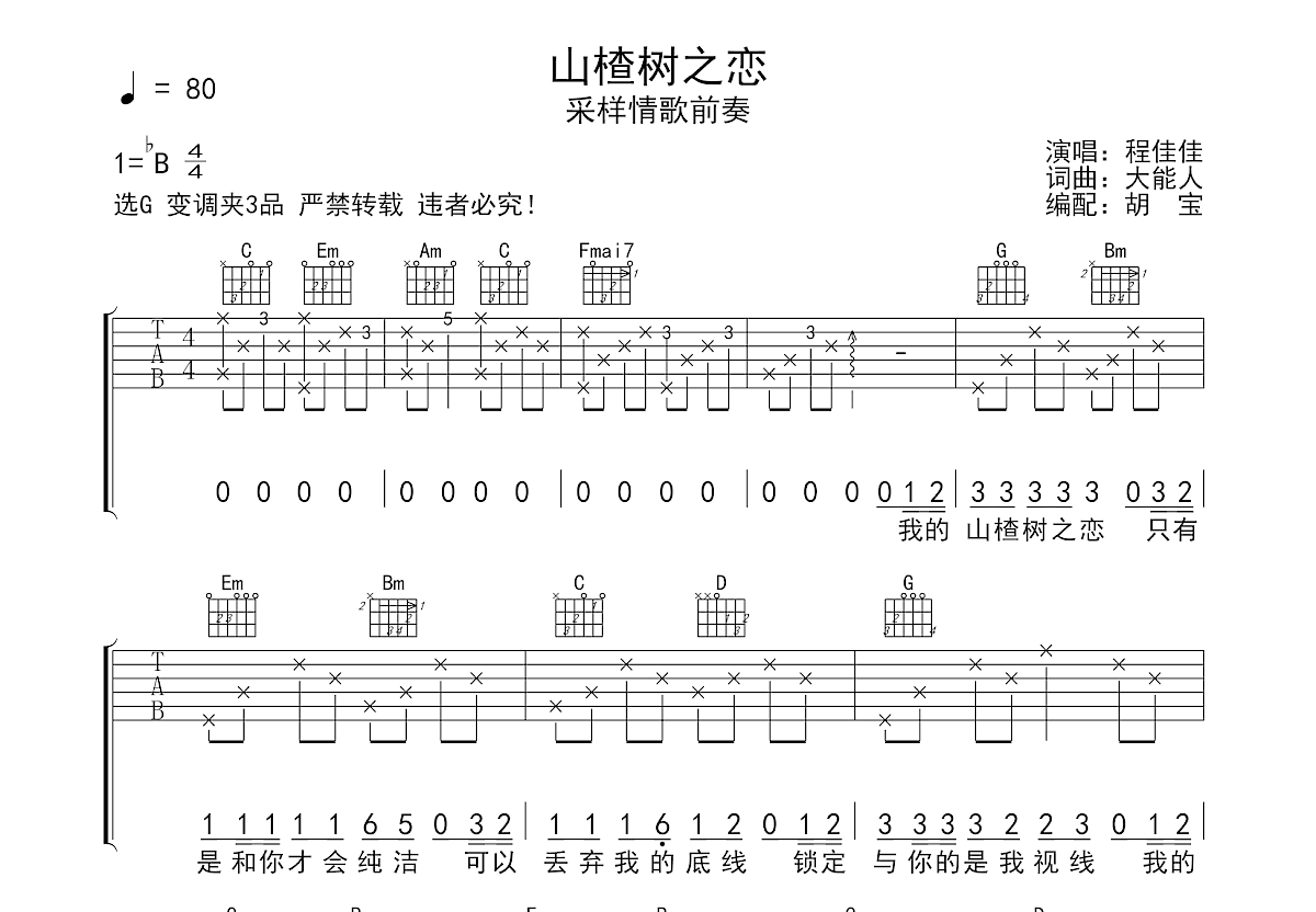 山楂树之恋吉他谱预览图