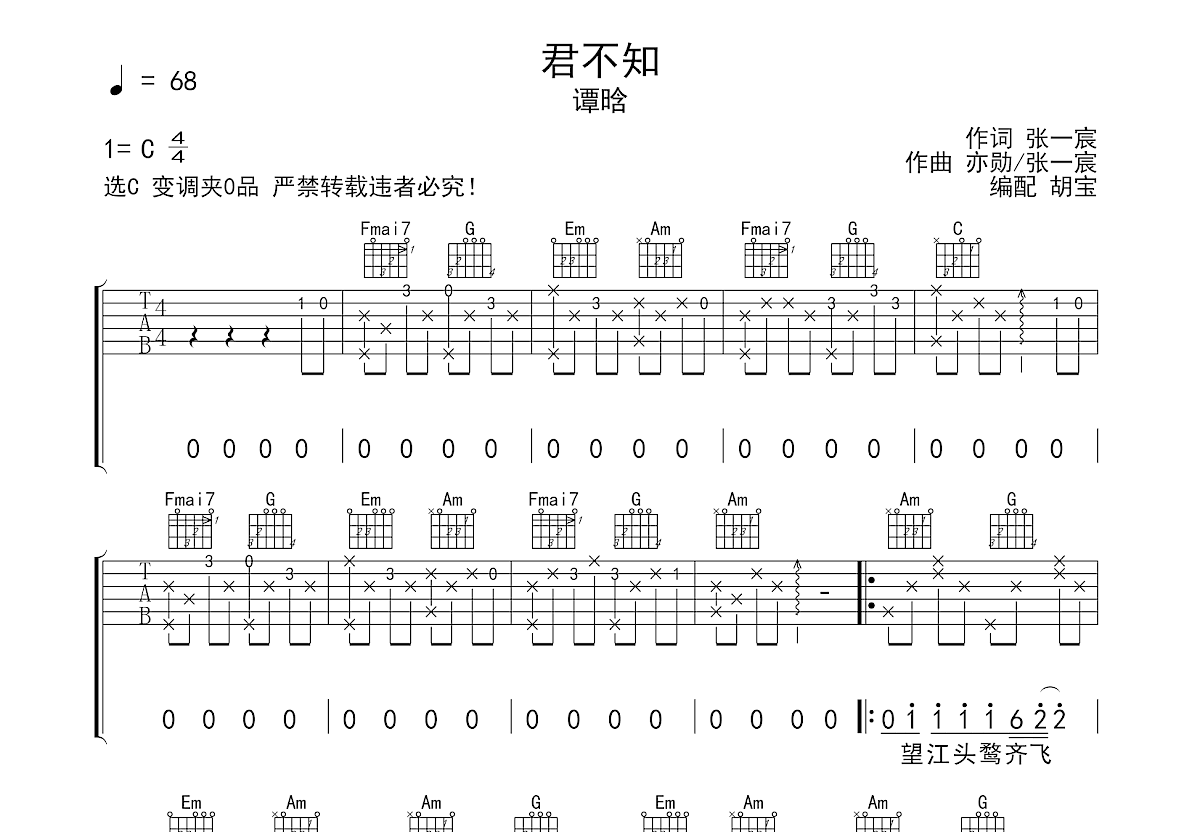 君不知吉他谱预览图