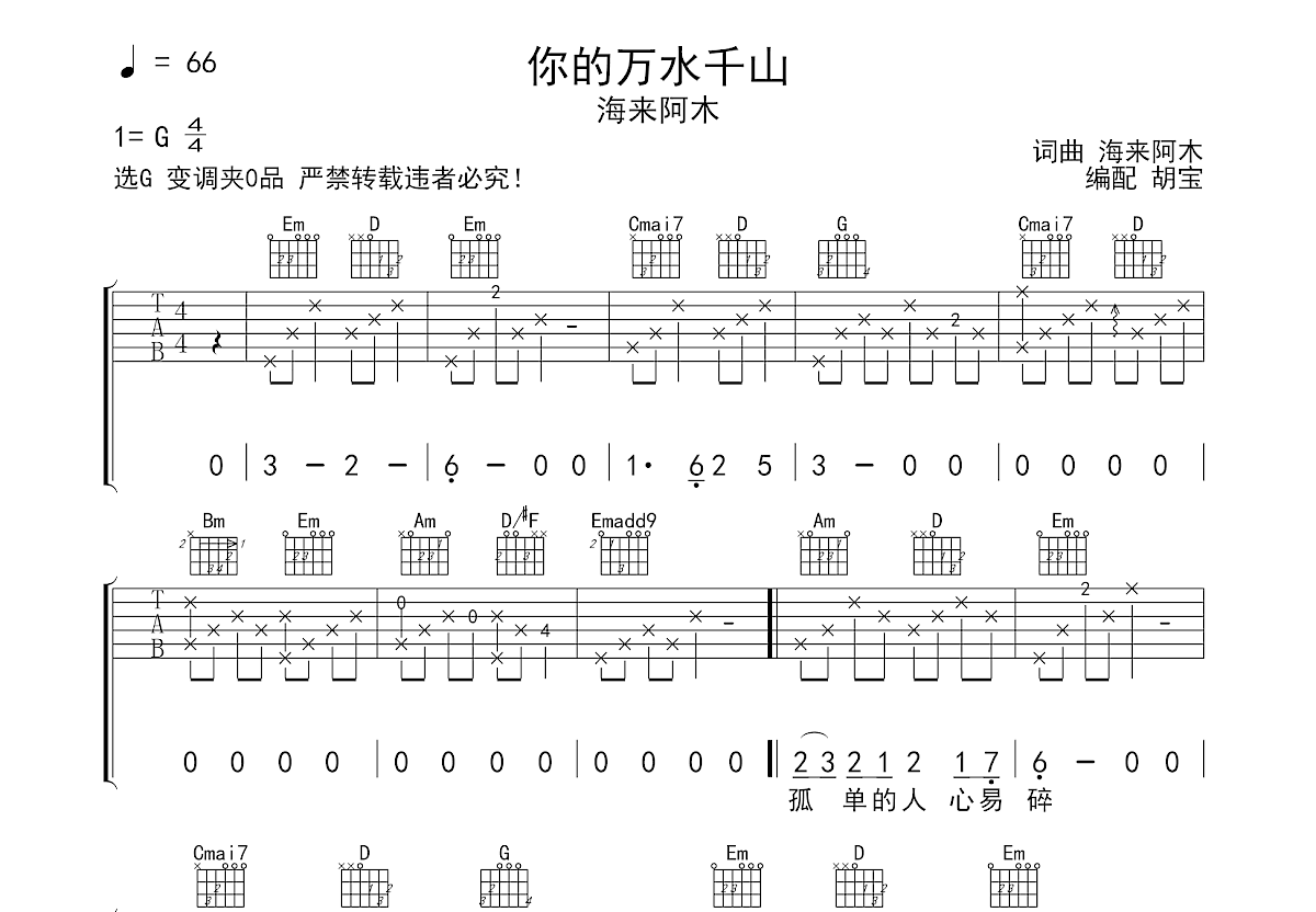 你的万水千山吉他谱预览图