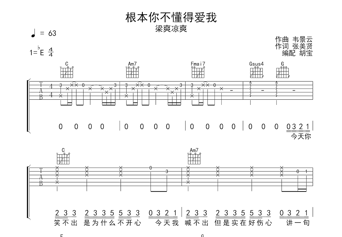 根本你不懂得爱我吉他谱预览图