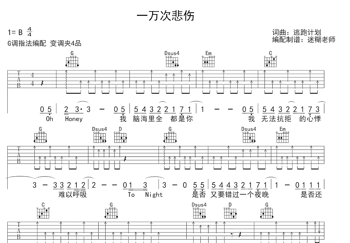 一万次悲伤吉他谱预览图