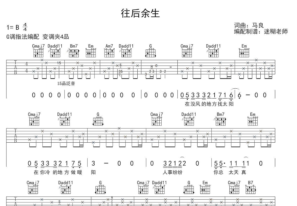 往后余生吉他谱预览图