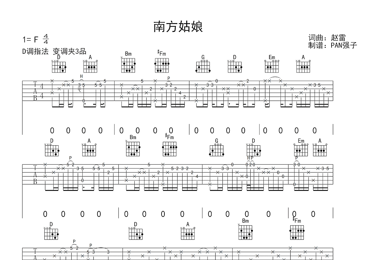 南方姑娘吉他谱预览图