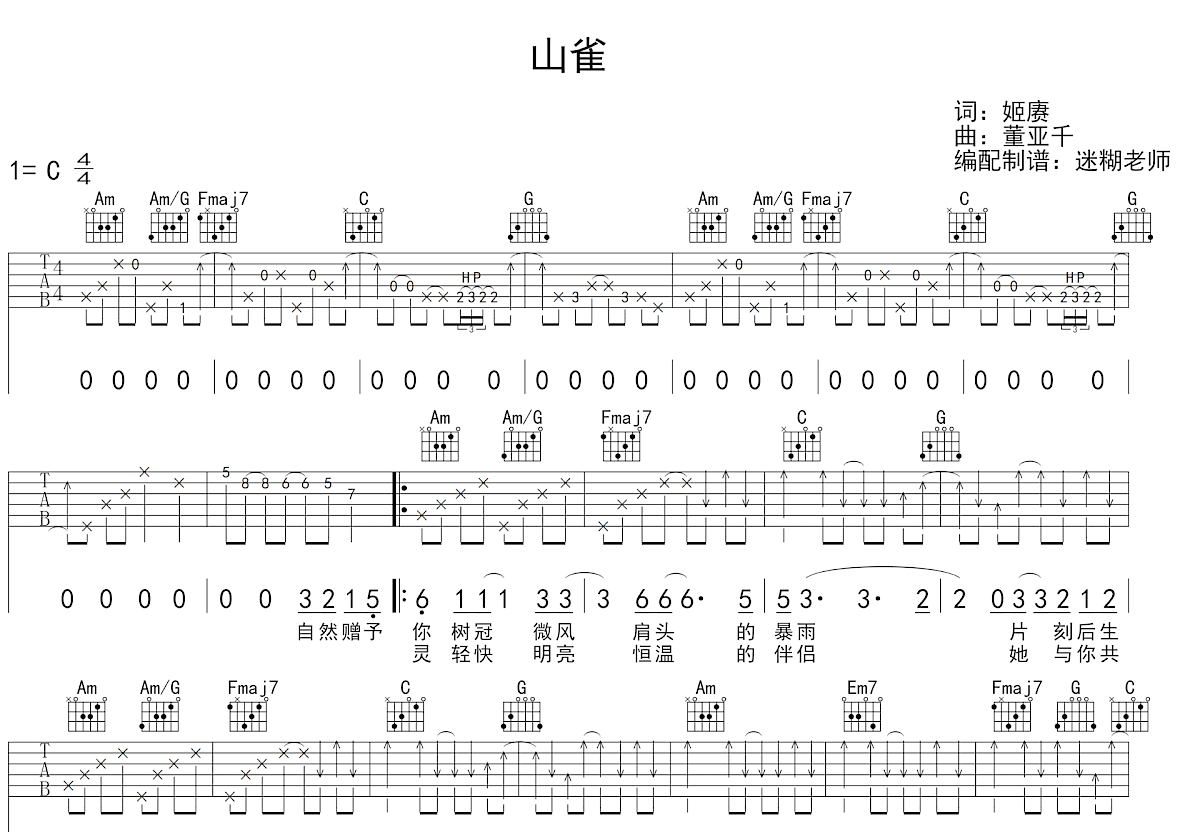 山雀吉他谱预览图