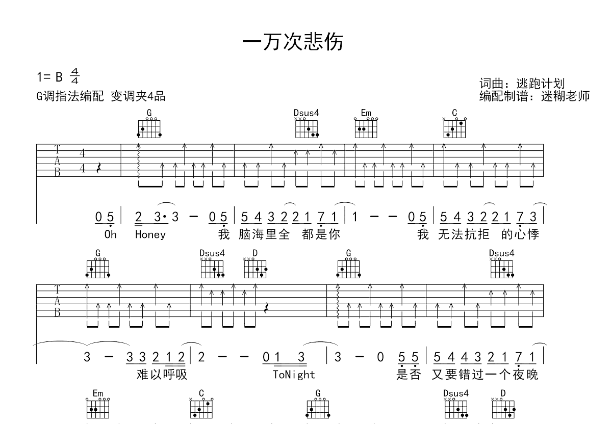 一万次悲伤吉他谱预览图
