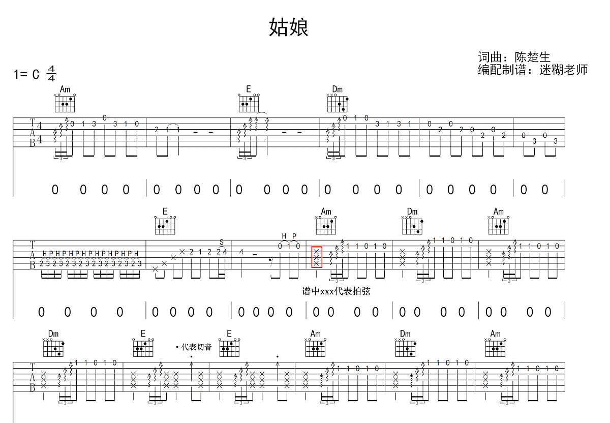 姑娘吉他谱预览图