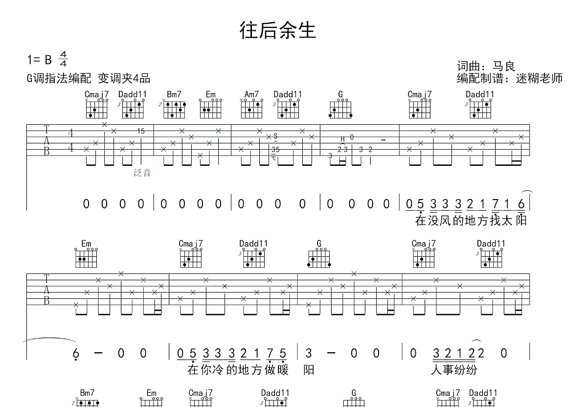 往后余生吉他谱预览图