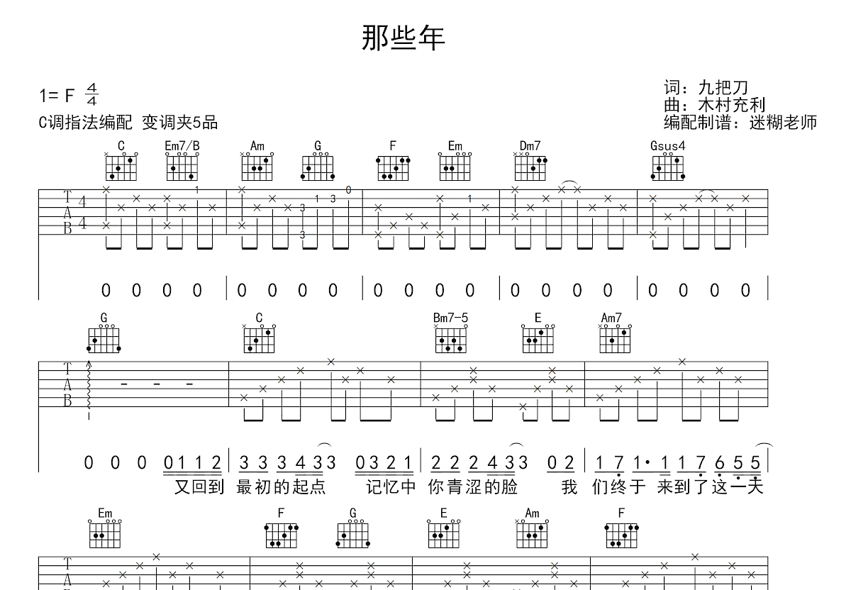 那些年吉他谱预览图