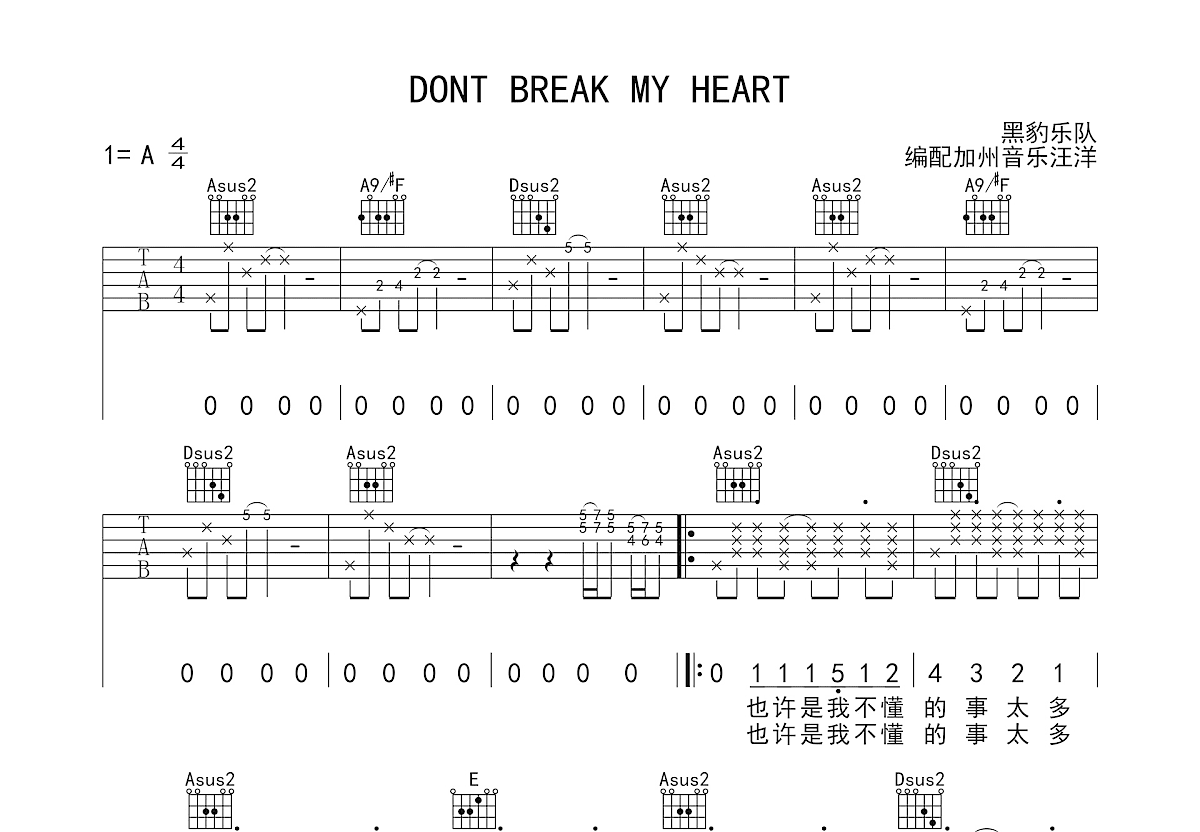 DONT BREAK MY HEART吉他谱预览图