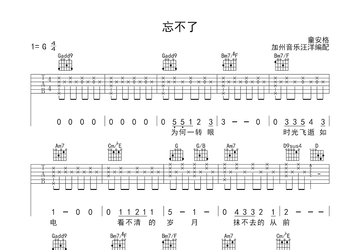 忘不了吉他谱预览图