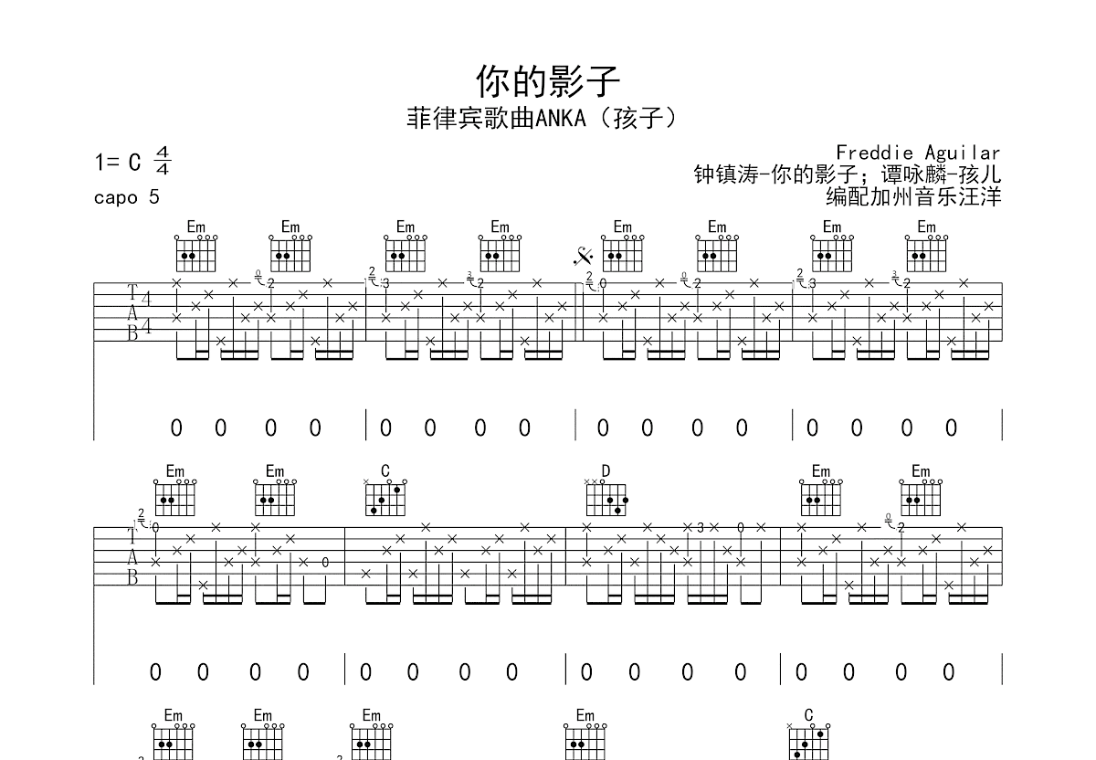 你的影子吉他谱预览图