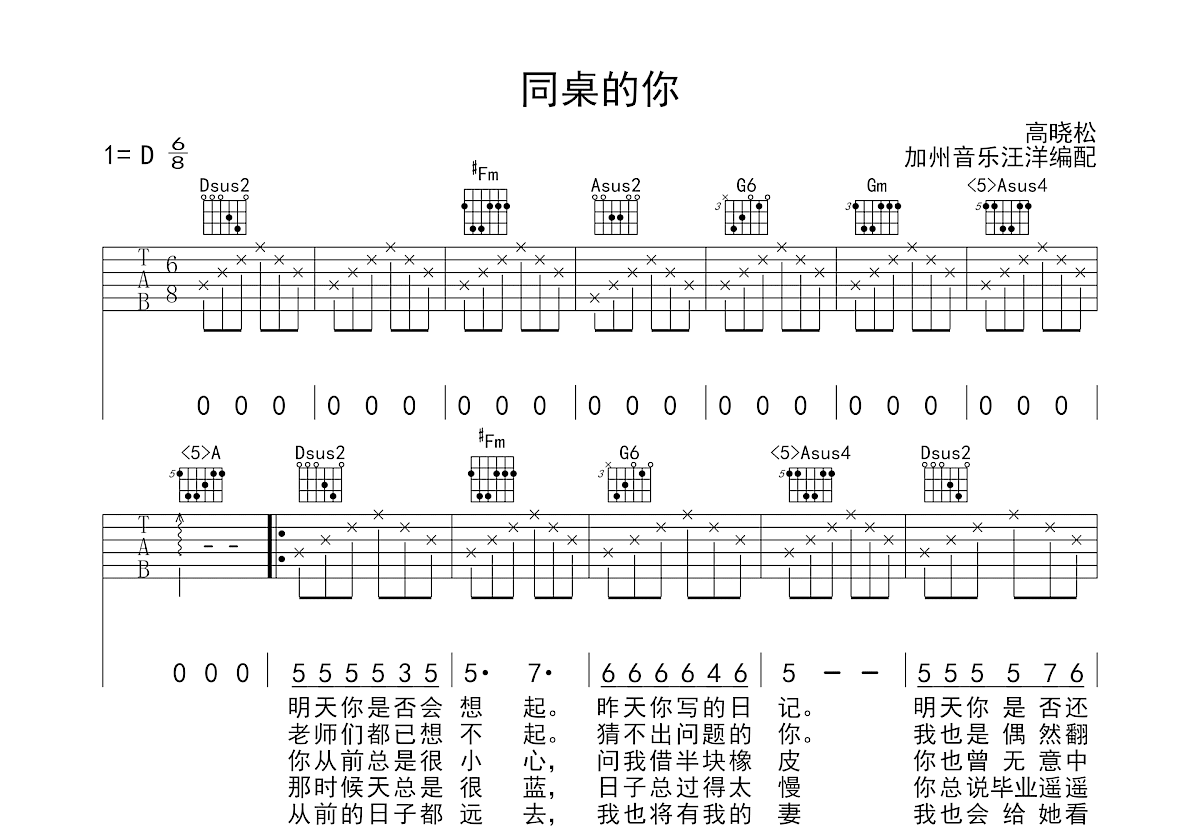 同桌的你吉他谱预览图