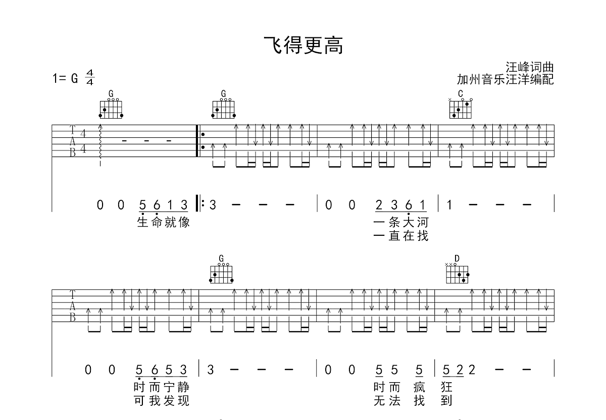 飞得更高吉他谱预览图